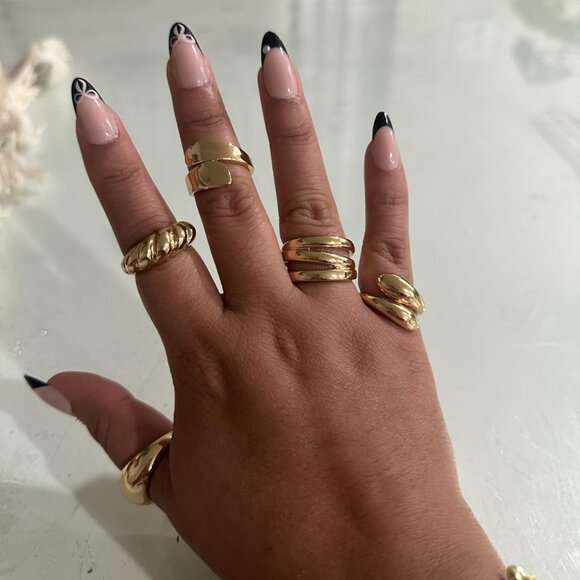 Chunky 18K Gold Rings set 6 pcs for Women Non-Tarnish Stackable Statement Set - Picture 7 of 10